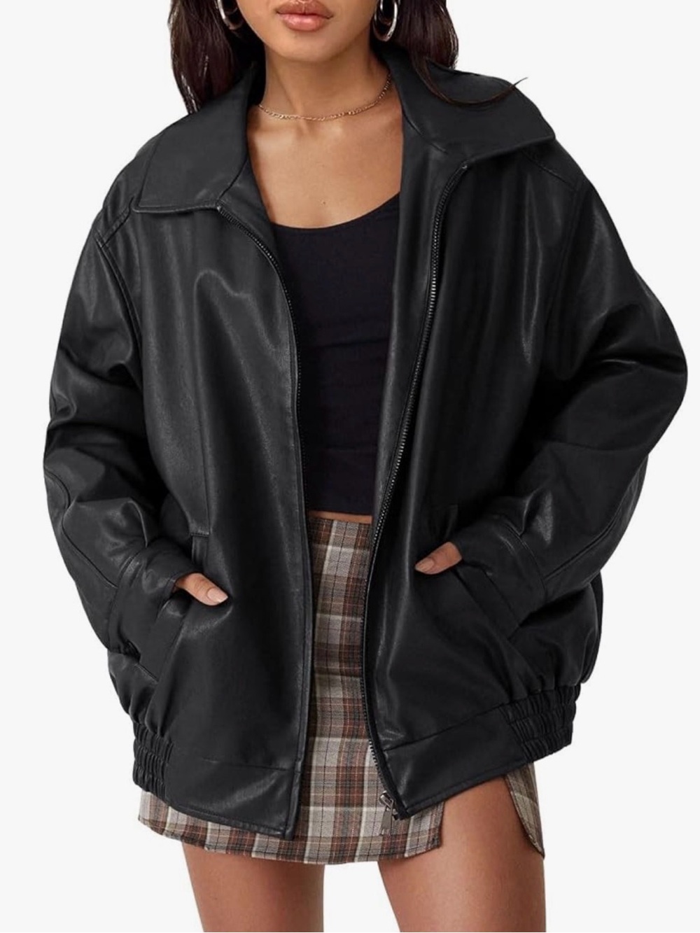 Women’s Black Faux Leather oversized Jacket (large)